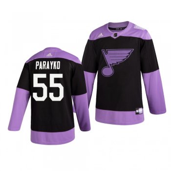 St. Louis Blues Colton Parayko #55 Black Hockey Fights Cancer Practice Jersey