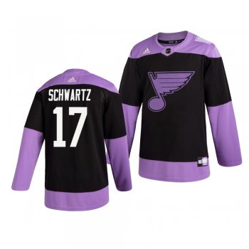 St. Louis Blues Jaden Schwartz #17 Black Hockey Fights Cancer Practice Jersey