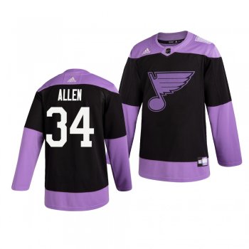 St. Louis Blues Jake Allen #34 Black Hockey Fights Cancer Practice Jersey