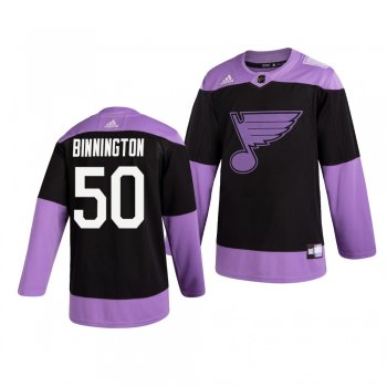 St. Louis Blues Jordan Binnington #50 Black Hockey Fights Cancer Practice Jersey