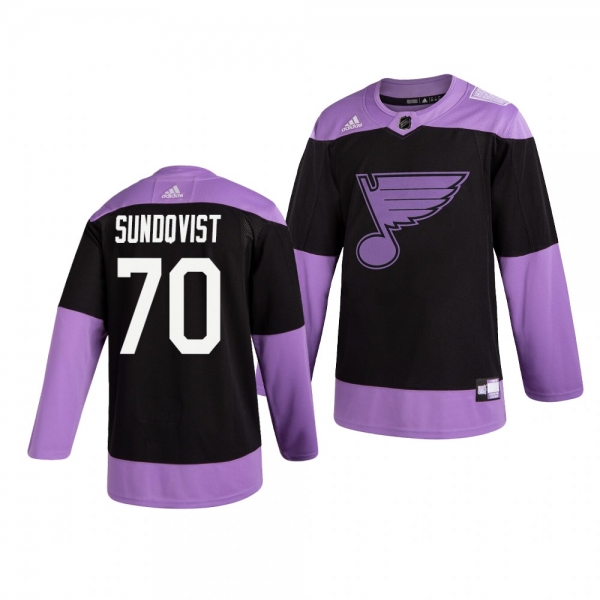 St. Louis Blues Oskar Sundqvist #70 Black Hockey Fights Cancer Practice Jersey