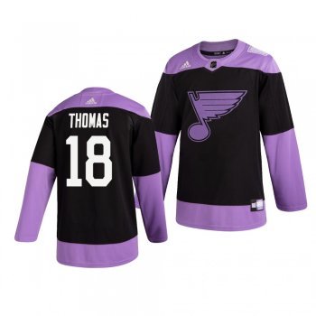 St. Louis Blues Robert Thomas #18 Black Hockey Fights Cancer Practice Jersey