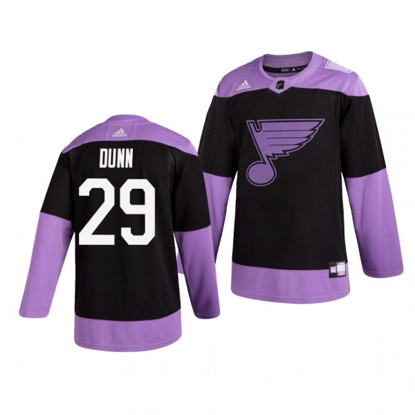 St. Louis Blues Vince Dunn #29 Black Hockey Fights Cancer Practice Jersey