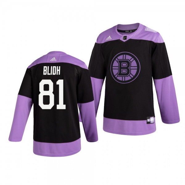 Boston Bruins Anton Blidh #81 Black Hockey Fights Cancer Practice Jersey