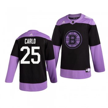 Boston Bruins Brandon Carlo #25 Black Hockey Fights Cancer Practice Jersey