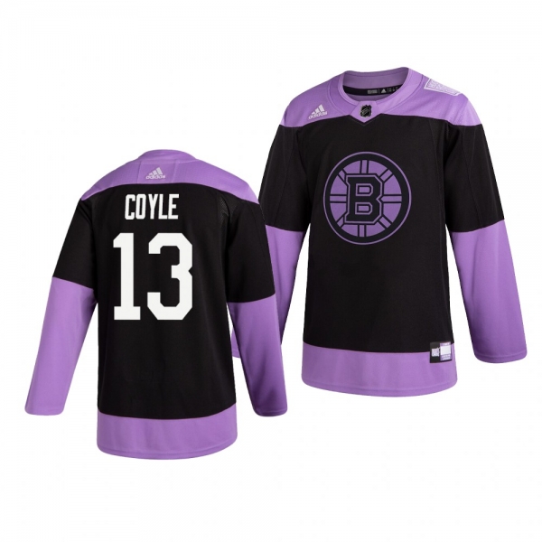 Boston Bruins Charlie Coyle #13 Black Hockey Fights Cancer Practice Jersey