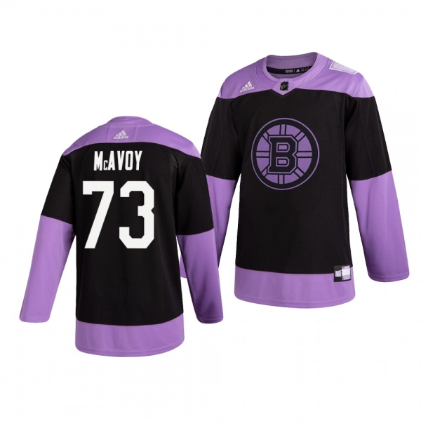 Boston Bruins Charlie McAvoy #73 Black Hockey Fights Cancer Practice Jersey