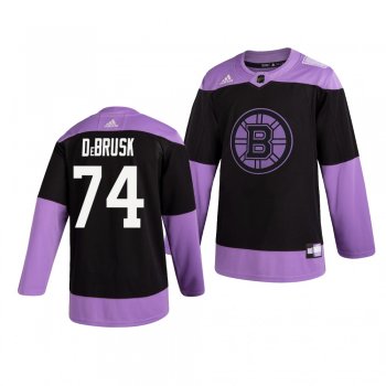 Boston Bruins Jake DeBrusk #74 Black Hockey Fights Cancer Practice Jersey