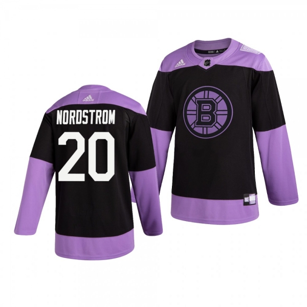 Boston Bruins Joakim Nordstrom #20 Black Hockey Fights Cancer Practice Jersey