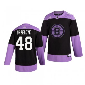 Boston Bruins Matt Grzelcyk #48 Black Hockey Fights Cancer Practice Jersey