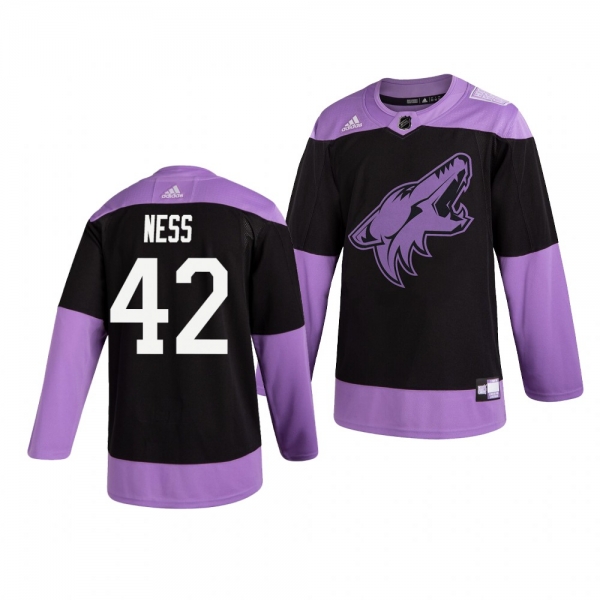 Arizona Coyotes Aaron Ness #42 Black Hockey Fights Cancer Practice Jersey