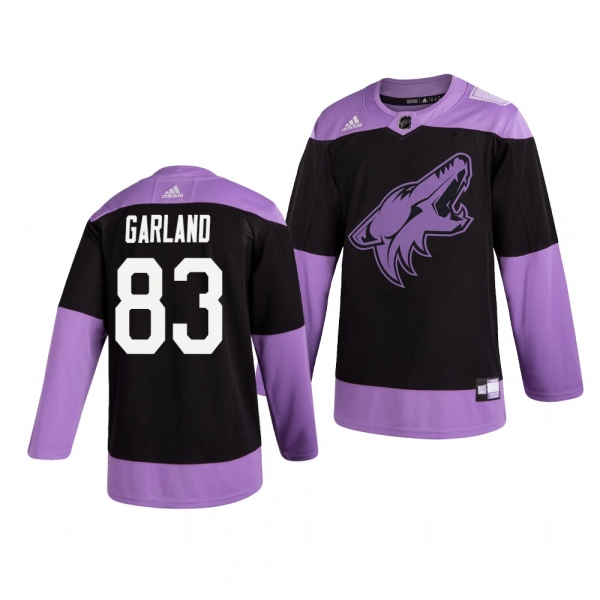 Arizona Coyotes Conor Garland #83 Black Hockey Fights Cancer Practice Jersey