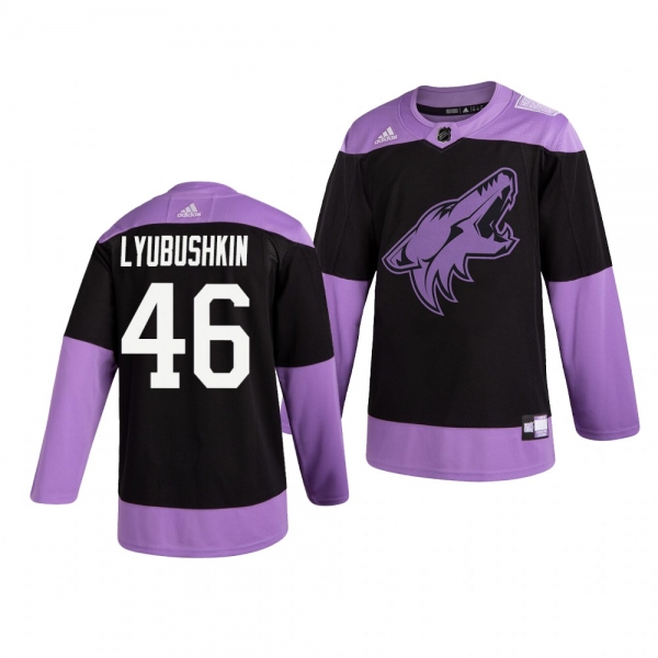 Arizona Coyotes Ilya Lyubushkin #46 Black Hockey Fights Cancer Practice Jersey