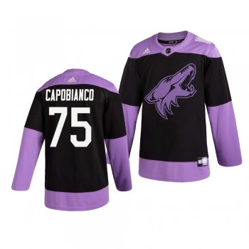 Arizona Coyotes Kyle Capobianco #75 Black Hockey Fights Cancer Practice Jersey