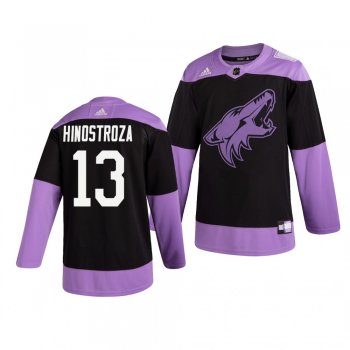 Arizona Coyotes Vinnie Hinostroza #13 Black Hockey Fights Cancer Practice Jersey