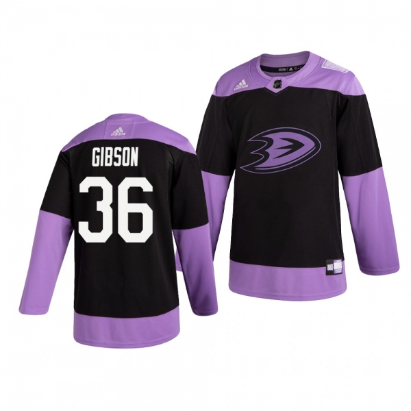 Anaheim Ducks John Gibson #36 Black Hockey Fights Cancer Practice Jersey