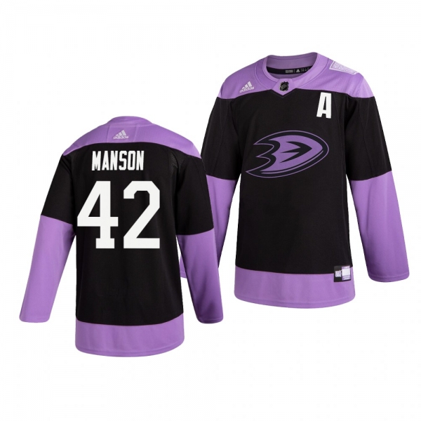 Anaheim Ducks Josh Manson #42 Black Hockey Fights Cancer Practice Jersey