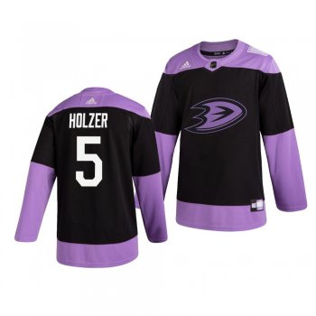 Anaheim Ducks Korbinian Holzer #5 Black Hockey Fights Cancer Practice Jersey