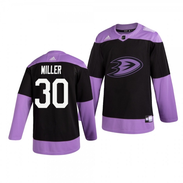 Anaheim Ducks Ryan Miller #30 Black Hockey Fights Cancer Practice Jersey