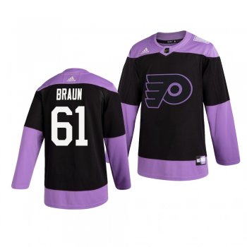 Philadelphia Flyers Justin Braun #61 Black Hockey Fights Cancer Practice Jersey