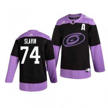 Carolina Hurricanes Jaccob Slavin #74 Black Hockey Fights Cancer Practice Jersey