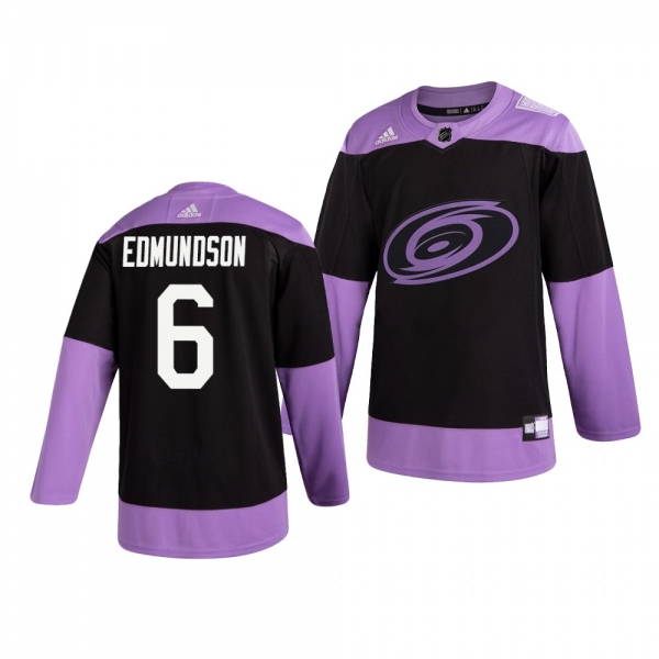 Carolina Hurricanes Joel Edmundson #6 Black Hockey Fights Cancer Practice Jersey