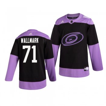 Carolina Hurricanes Lucas Wallmark #71 Black Hockey Fights Cancer Practice Jersey