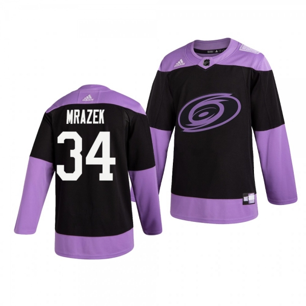 Carolina Hurricanes Petr Mrazek #34 Black Hockey Fights Cancer Practice Jersey