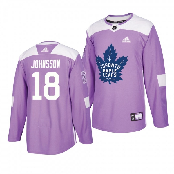 Toronto Maple Leafs Andreas Johnsson #18 Lavender 2018 Hockey Fights Cancer Adidas Practice Jersey