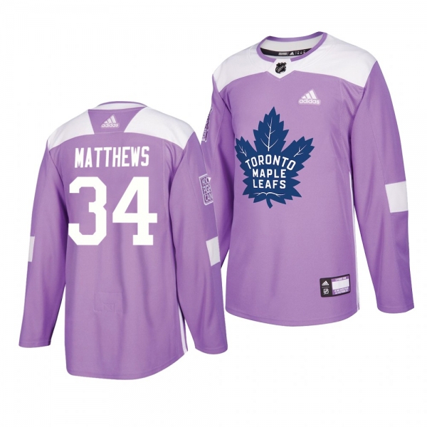 Toronto Maple Leafs Auston Matthews #34 Lavender 2018 Hockey Fights Cancer Warmup Practice Jersey