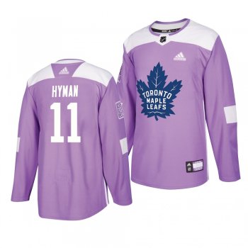 Toronto Maple Leafs Zach Hyman #11 Lavender 2018 Hockey Fights Cancer Warmup Practice Jersey