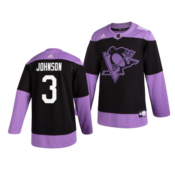 Pittsburgh Penguins Jack Johnson #3 Black Hockey Fights Cancer Practice Jersey