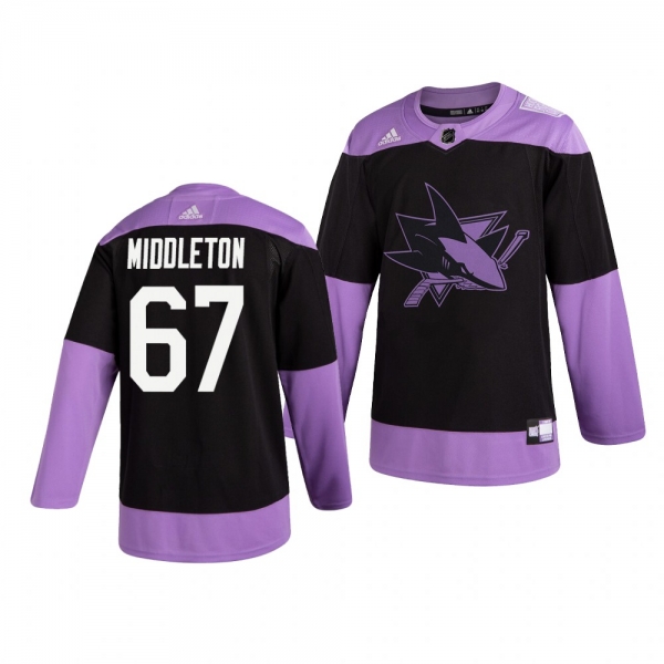 San Jose Sharks Jake Middleton #67 Black Hockey Fights Cancer Practice Jersey