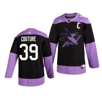 San Jose Sharks Logan Couture #39 Black Hockey Fights Cancer Practice Jersey