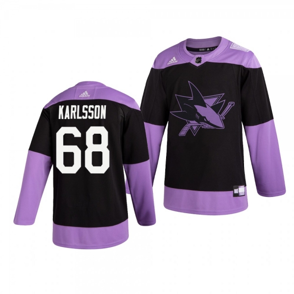 San Jose Sharks Melker Karlsson #68 Black Hockey Fights Cancer Practice Jersey