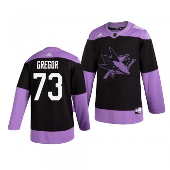 San Jose Sharks Noah Gregor #73 Black Hockey Fights Cancer Practice Jersey