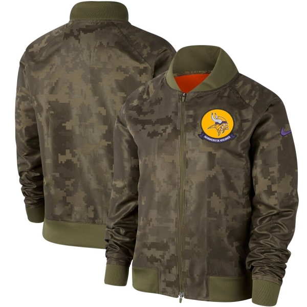 Women's Minnesota Vikings Nike Olive 2019 Salute to Service Full-Zip Bomber Jacket