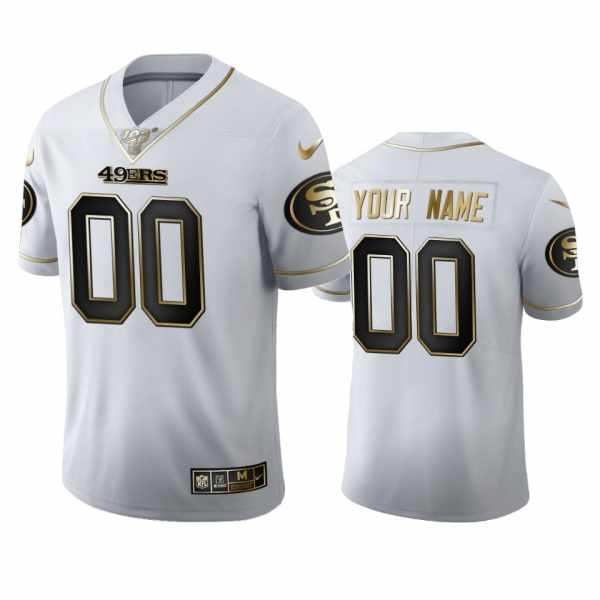 Custom 49ers White 100th Season Golden Edition Jersey