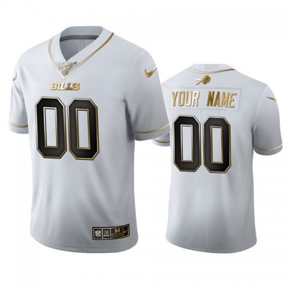 Custom Bills White 100th Season Golden Edition Jersey