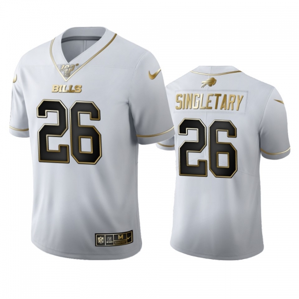 Devin Singletary Bills White 100th Season Golden Edition Jersey