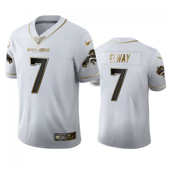 John Elway Broncos White 100th Season Golden Edition Jersey