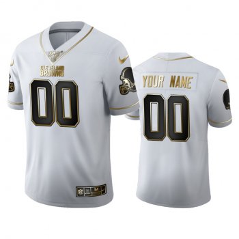 Custom Browns White 100th Season Golden Edition Jersey