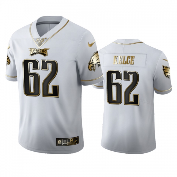 Jason Kelce Eagles White 100th Season Golden Edition Jersey