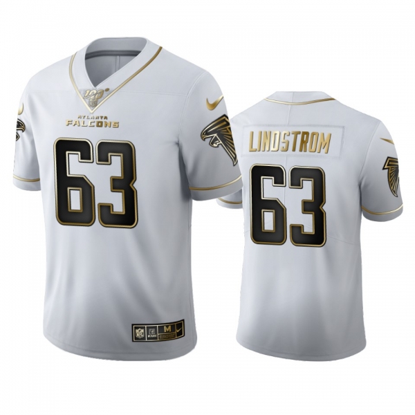 Chris Lindstrom Falcons White 100th Season Golden Edition Jersey