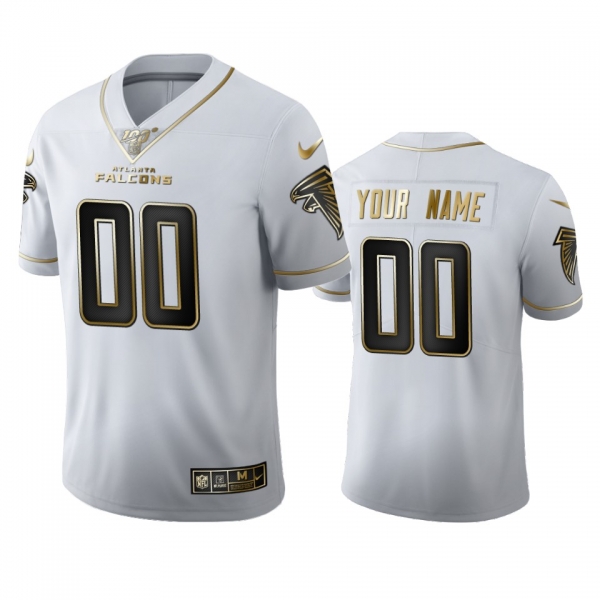 Custom Falcons White 100th Season Golden Edition Jersey