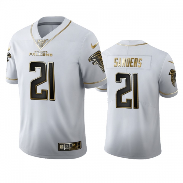 Deion Sanders Falcons White 100th Season Golden Edition Jersey