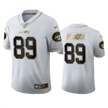 Chris Herndon Jets White 100th Season Golden Edition Jersey