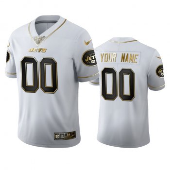 Custom Jets White 100th Season Golden Edition Jersey