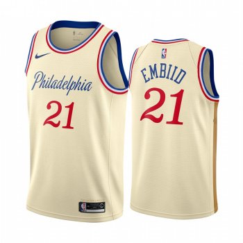 Joel Embiid Philadelphia 76ers 2019-20 Cream White City Edition Jersey