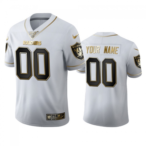 Custom Raiders White 100th Season Golden Edition Jersey